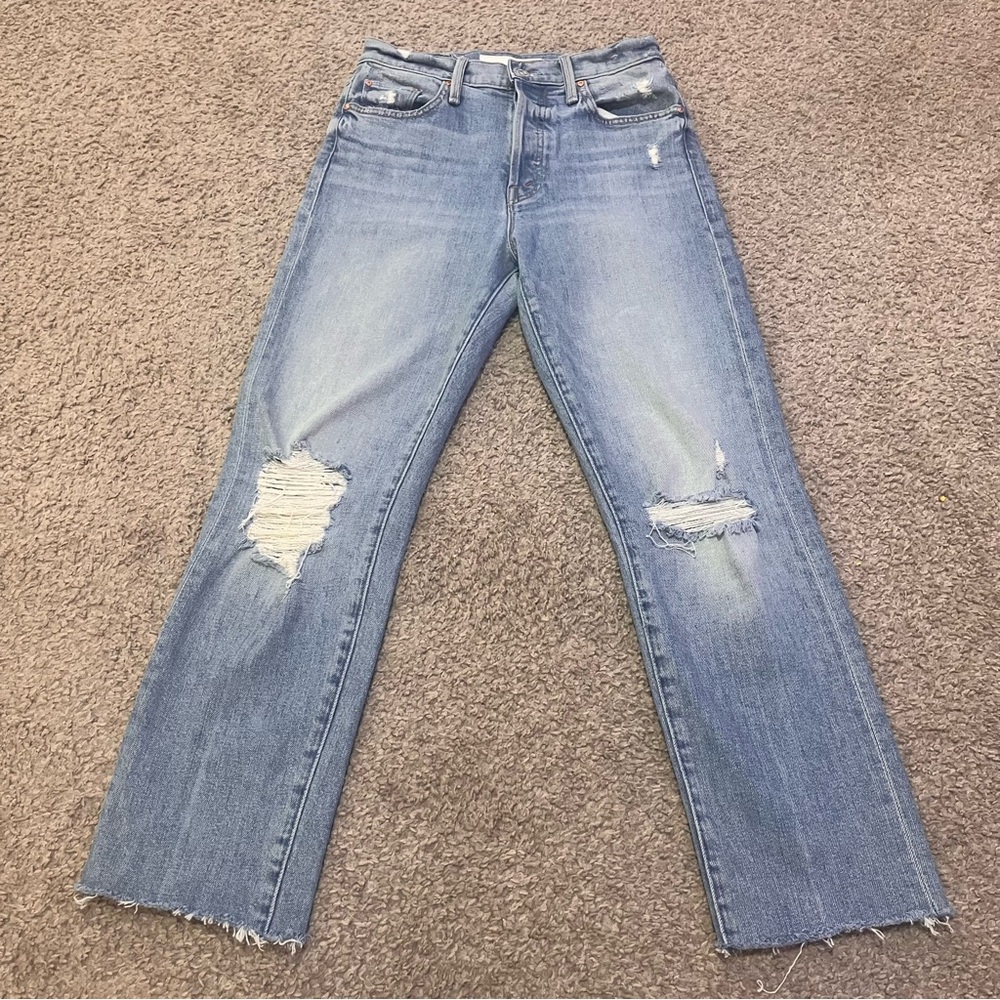 MOTHER SUPERIOR - The Huffy Skimp Rope’s End Distressed Blue Jeans 25